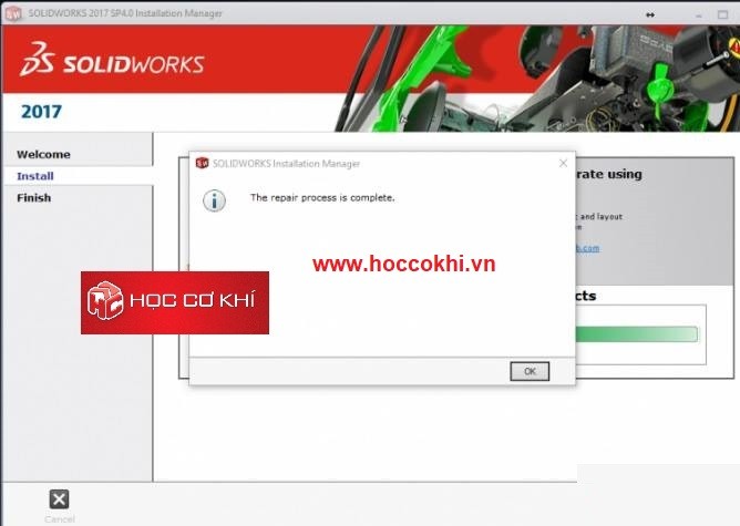 Sửa chữa lại chương tr&igrave;nh c&agrave;i đặt (Repair Solidworks)